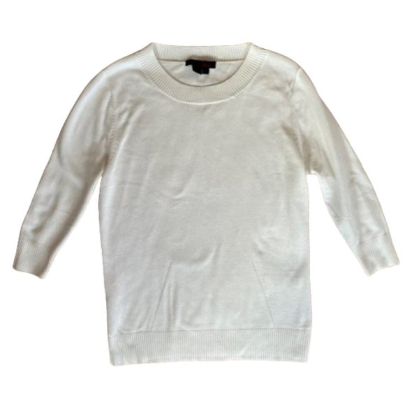 Simon Chang Women's Pullover Crewneck Knit Sweater 3/4 Sleeve Cream Size Small - Picture 3 of 6